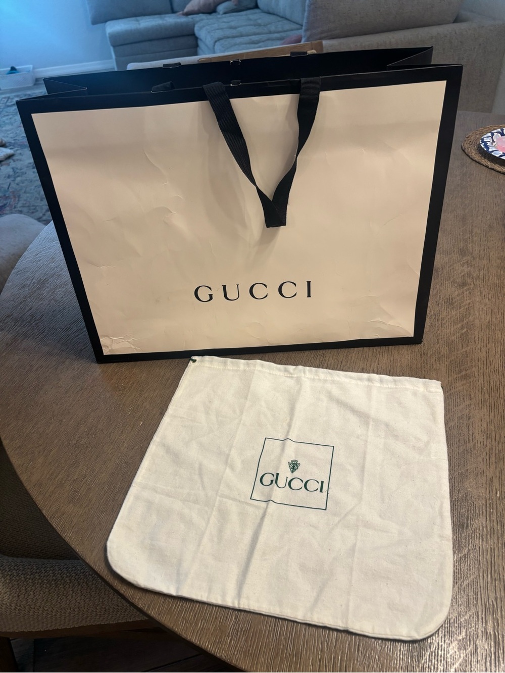 Authentic Gucci Off-White Cotton Drawstring Dust Bag – and large gift bag